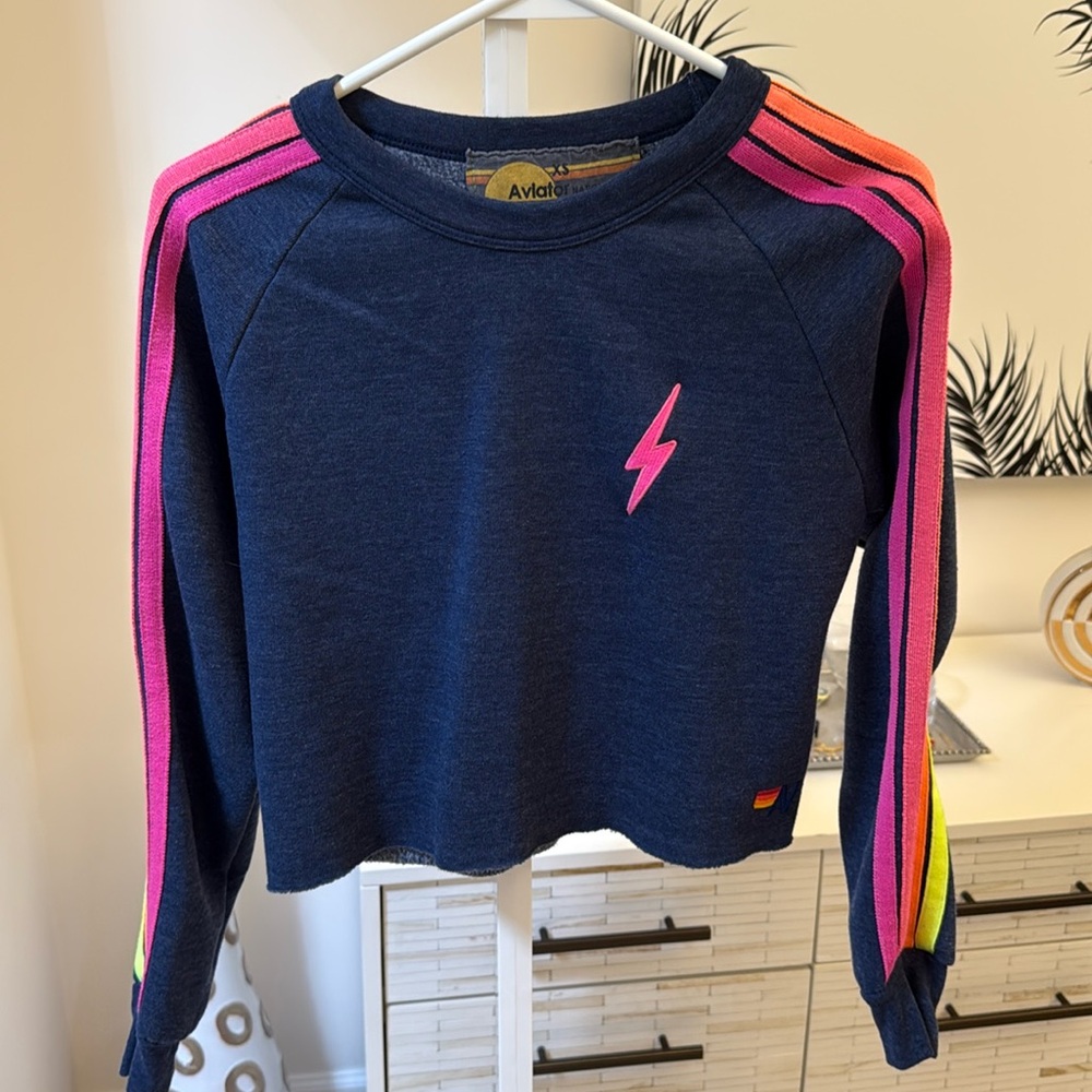 Aviator Nation Bolt Stripe Crop Sweatshirt